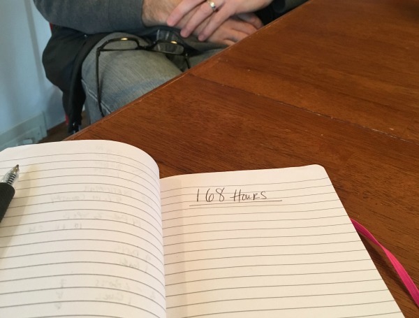 Michael and I sitting down to figure out how to best use my 168 hours per week. Sleeps tops my list. Followed closely by naps.