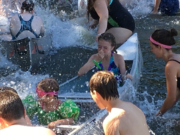 Tess in the middle of "Sink the Canoe" in Water Follies.