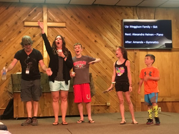 The Meggison Family Actors performing the skit, "We're Going to Family Camp!" in four acts. Act Four (shown): Opera