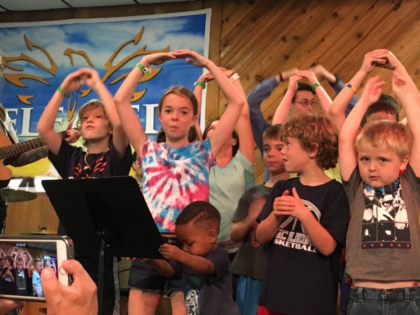 By the end of the week, every kid is a song leader. Note Tess's super duper tie-dyed shirt!