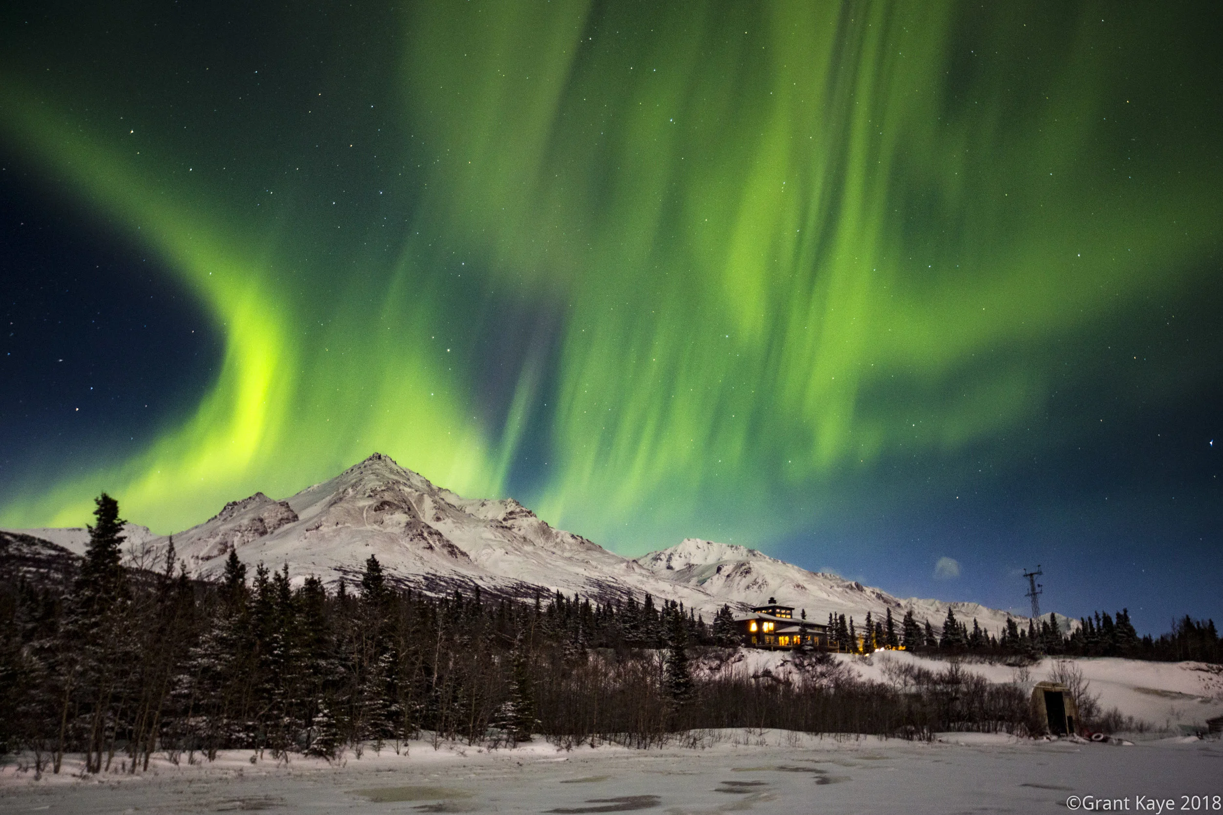 Aurora above the Lodge at Black Rapids