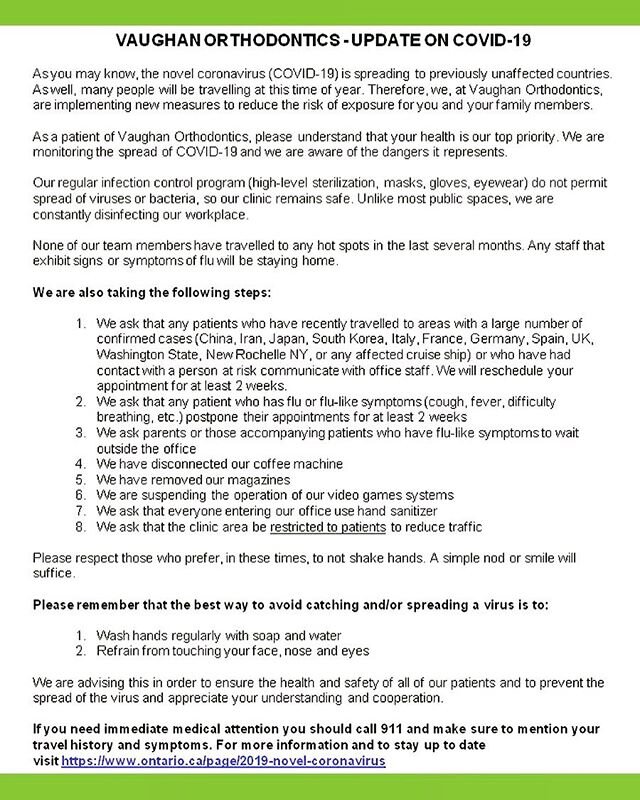 A notice to our valued patients; please take a moment to read over the following information regarding COVID-19 as we navigate through this time. We thank you for your cooperation.