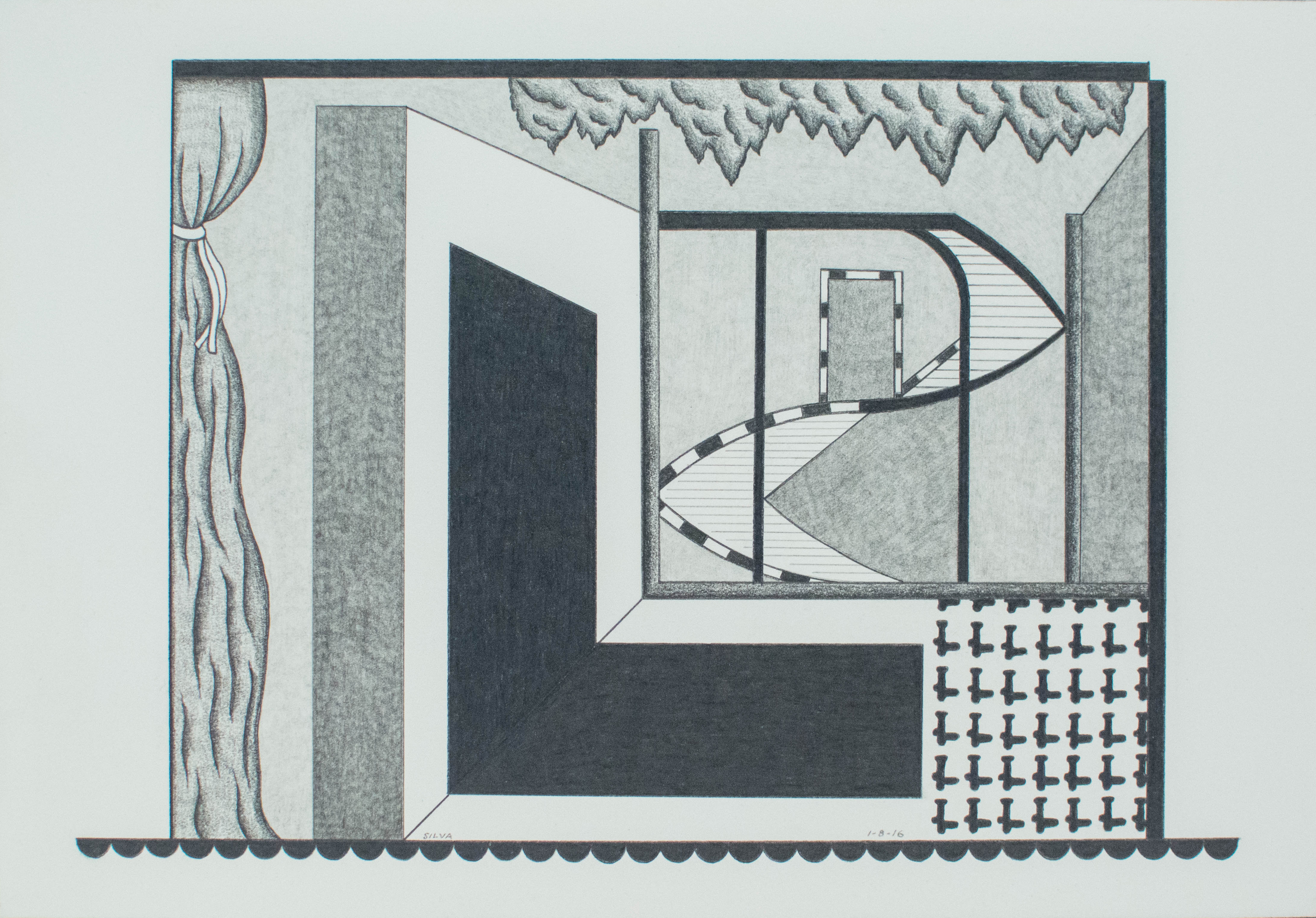 1-8-16, 2016, Graphite on paper, 7 x 10 inches