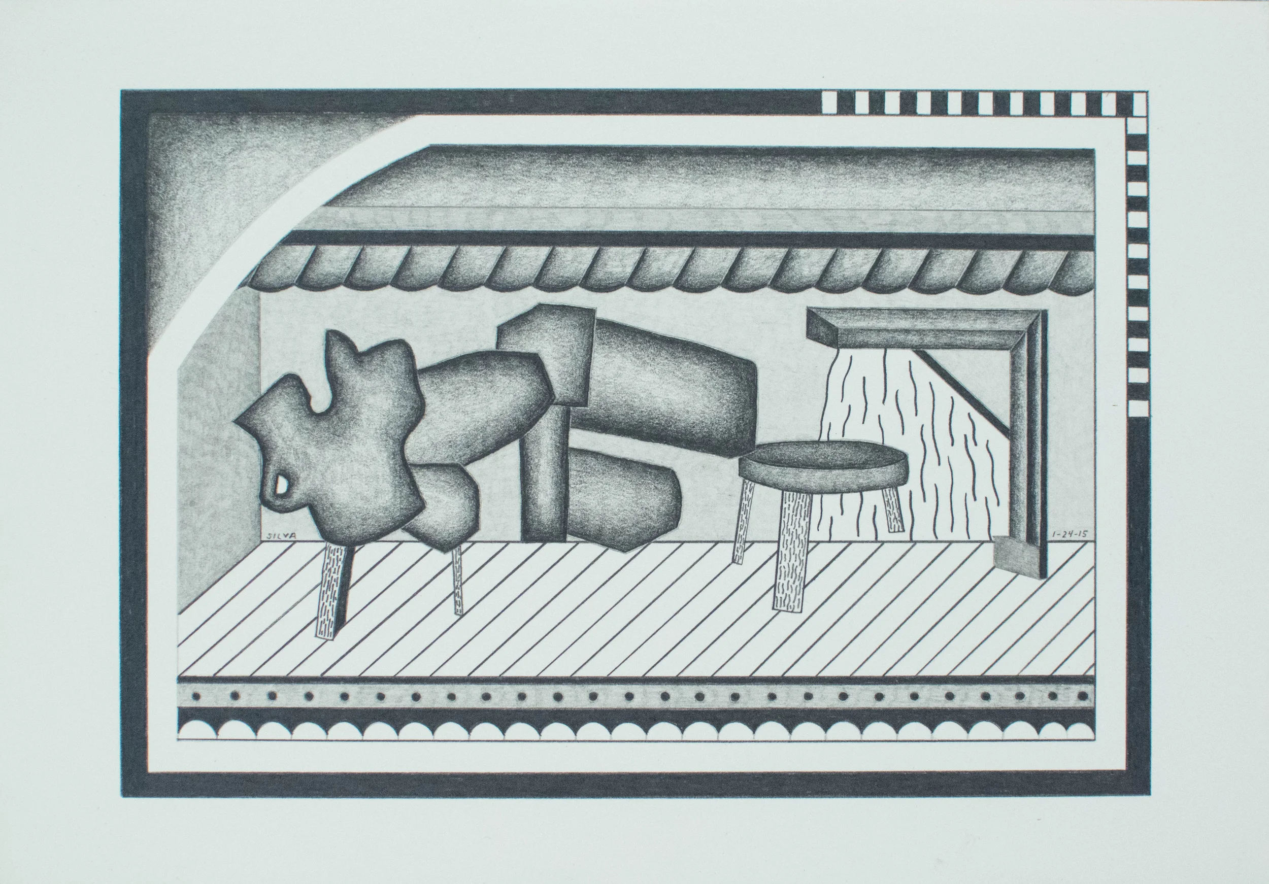 1-24-15, 2015, Graphite on paper, 7 x 10 inches
