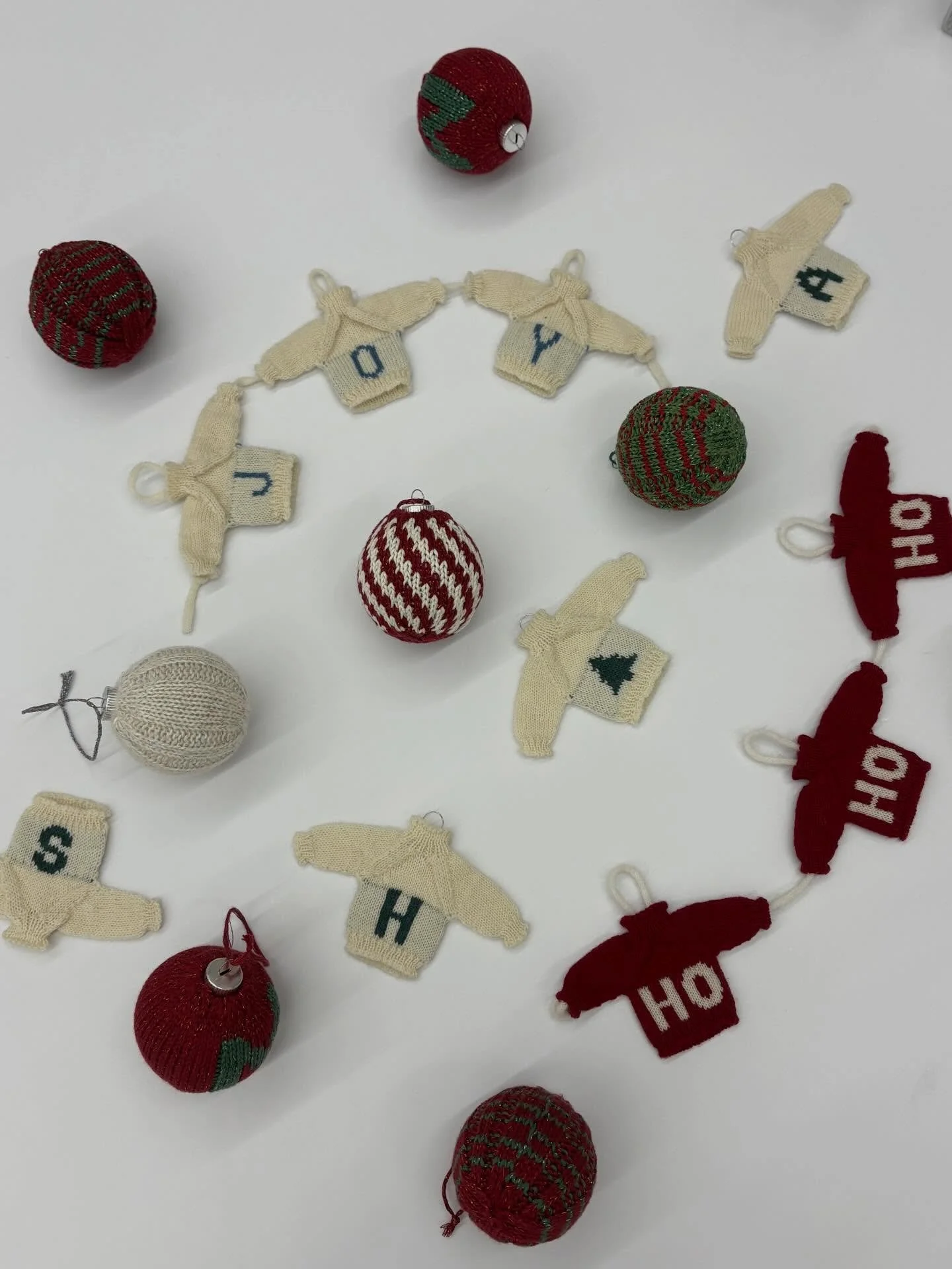 We&rsquo;ve been working on some fun, festive and customizable Christmas ornaments that are now ready to order! Knit with yarn that is recycled from our past studio projects to give it a new life. 🎄❤️💚

These are available via the website link in o