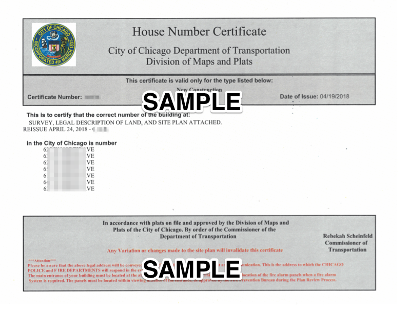 A sample of a House Number Certificate.