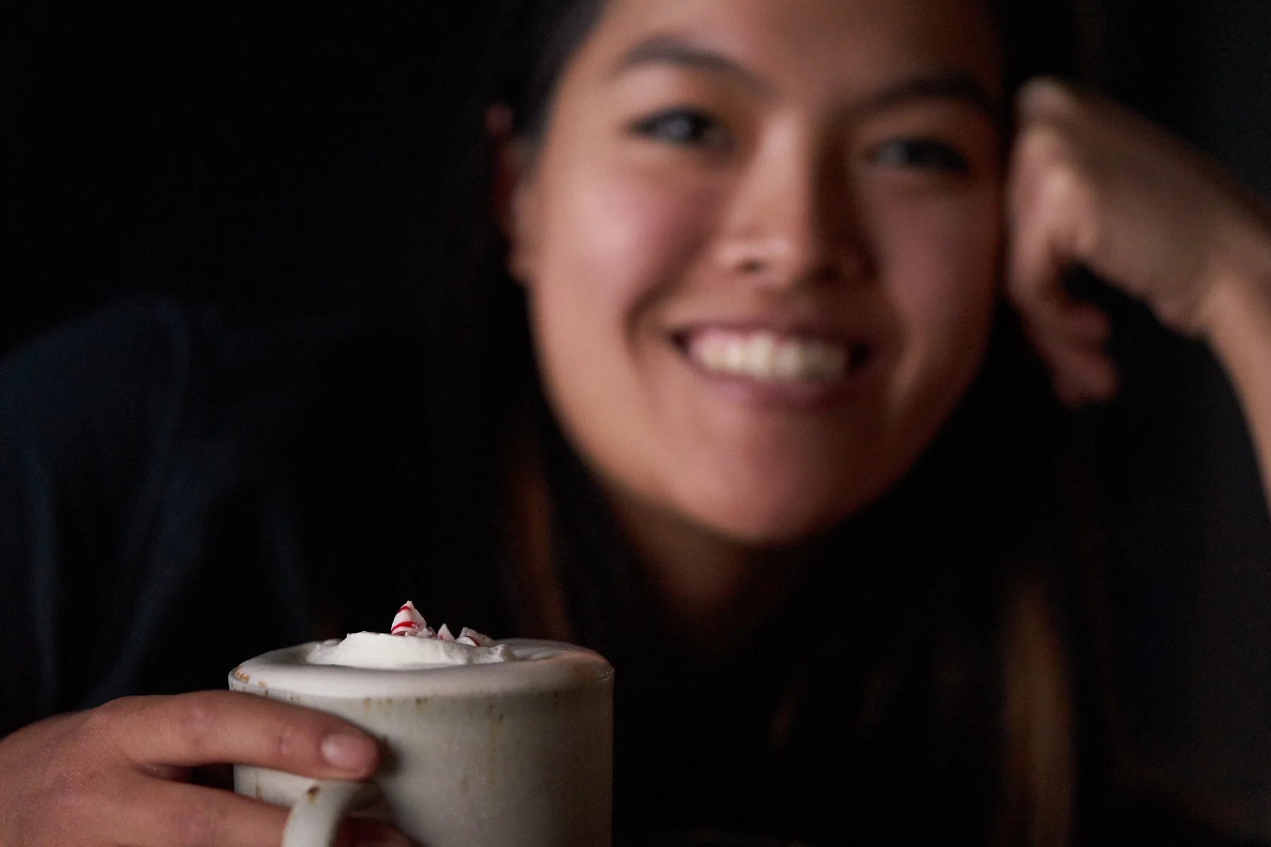 Our producer, Dana, loves peppermint hot chocolate topped with whipped cream that she hand whipped herself!