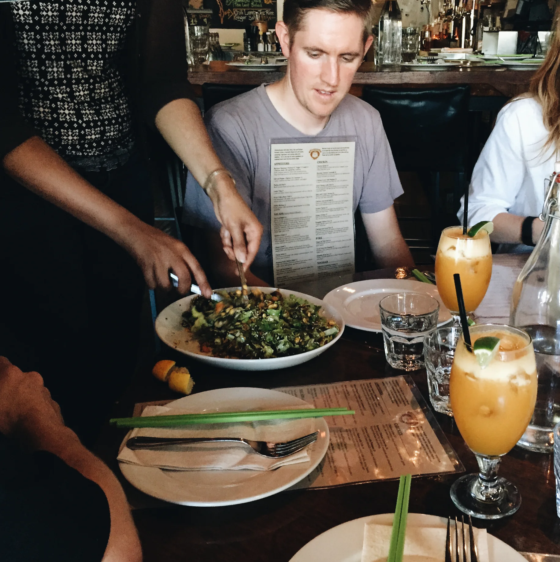 The tea leaf salad is hand mixed tableside. Photo by Dana.