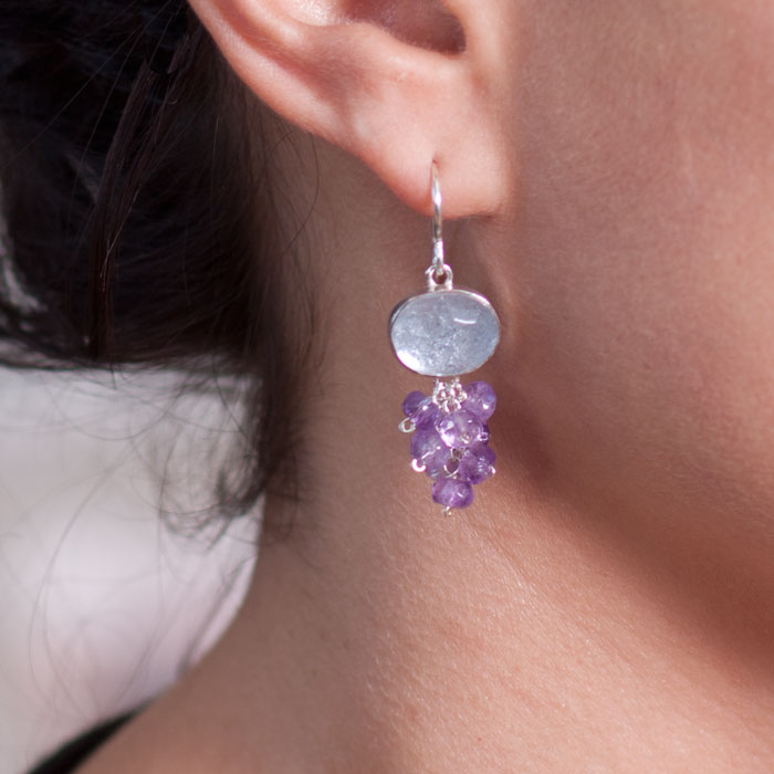 Cheri Earrings in Blue Grey and Amethyst