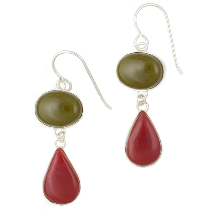 Duo - Olive Green and Red Earrings