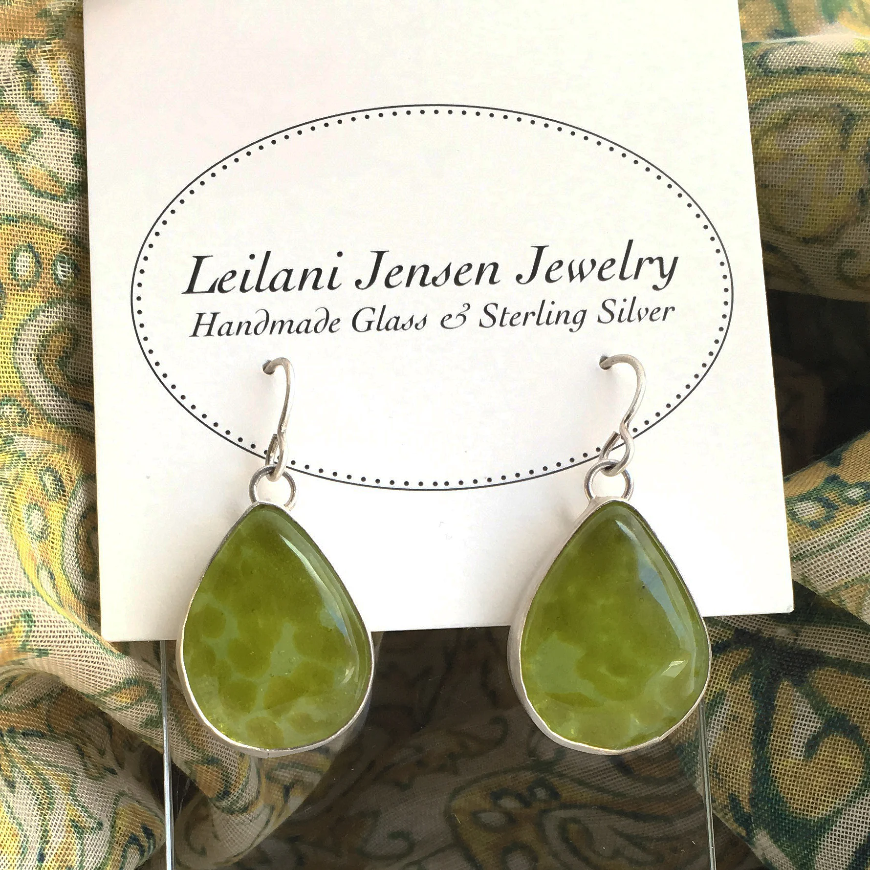 simple silver green dangle earrings