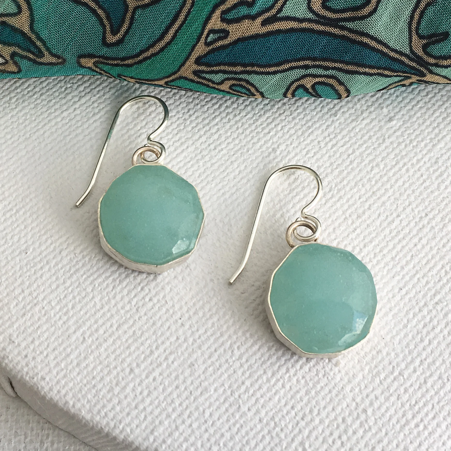 Madeline Earrings- Pale Aqua Round Handmade Glass  Dangle Earrings