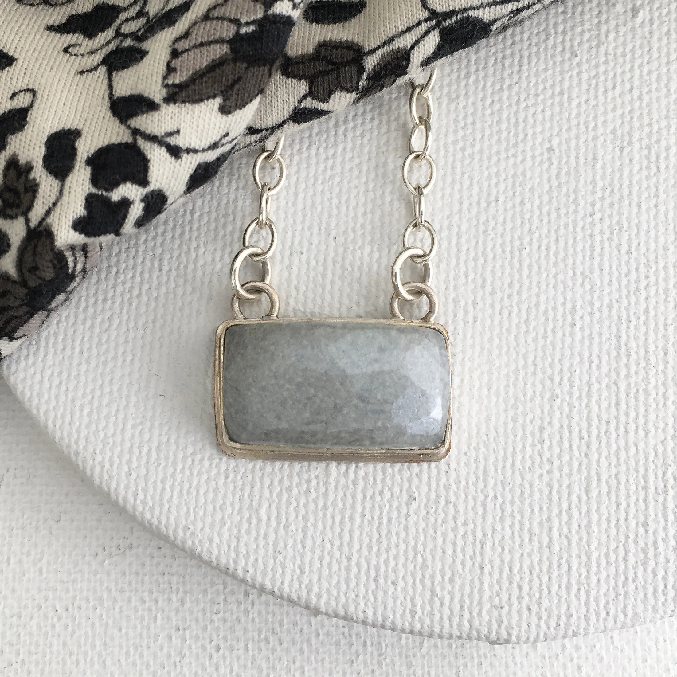 Serenity Necklace- Silvery Grey Handmade Glass Rectangle Pendant