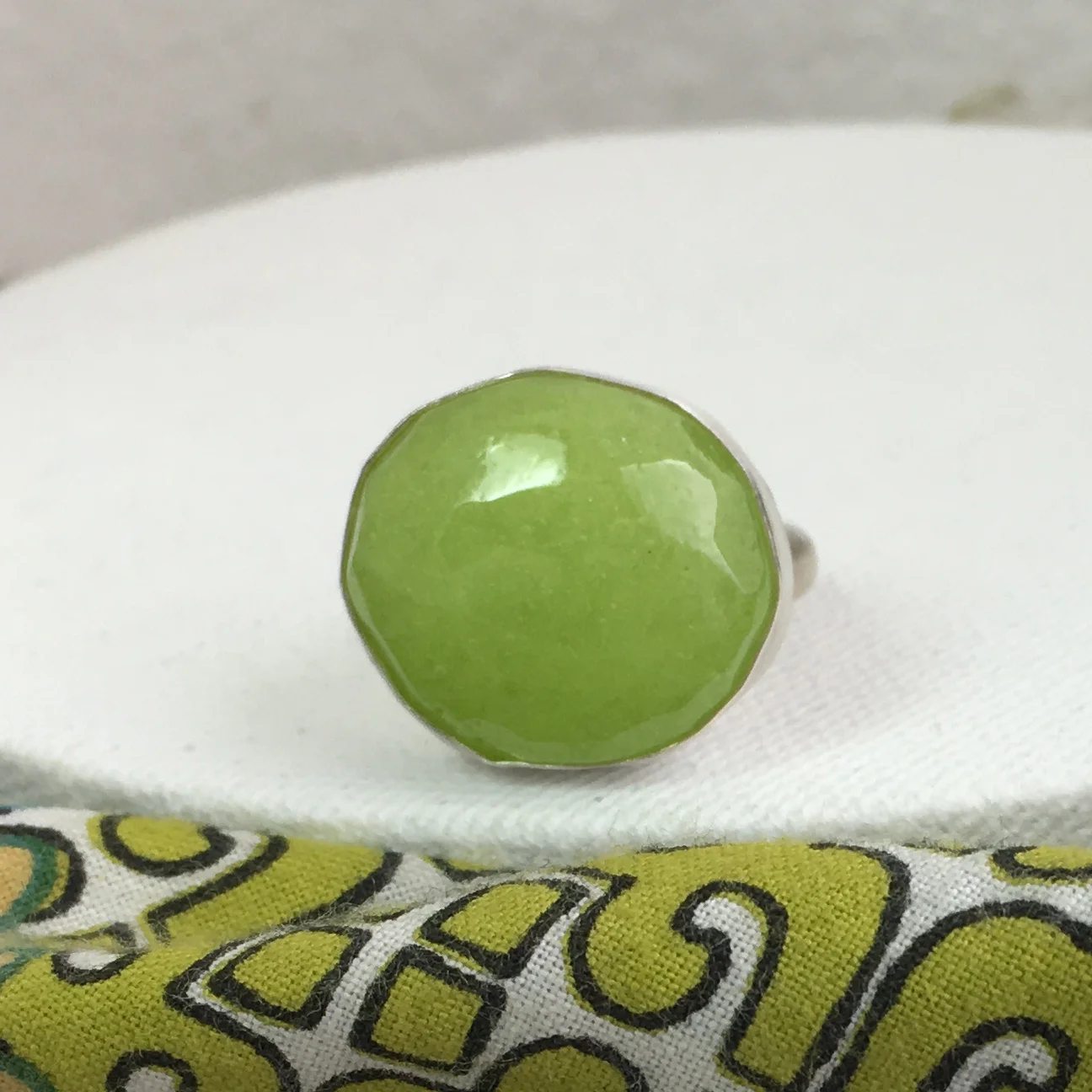 Winema Ring -Oval Lime Green Bezel Set Handmade Glass Sterling Ring