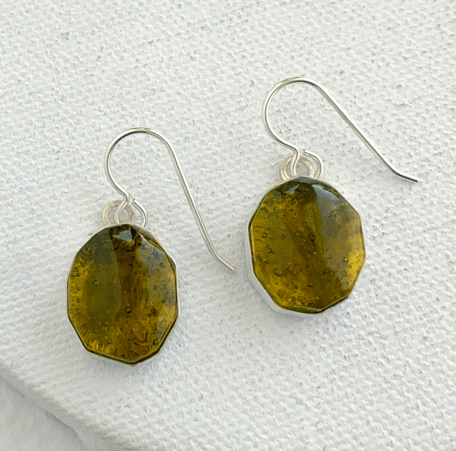 Harmony Earrings- Olive Green Handmade Glass  Oval Dangle Earrings