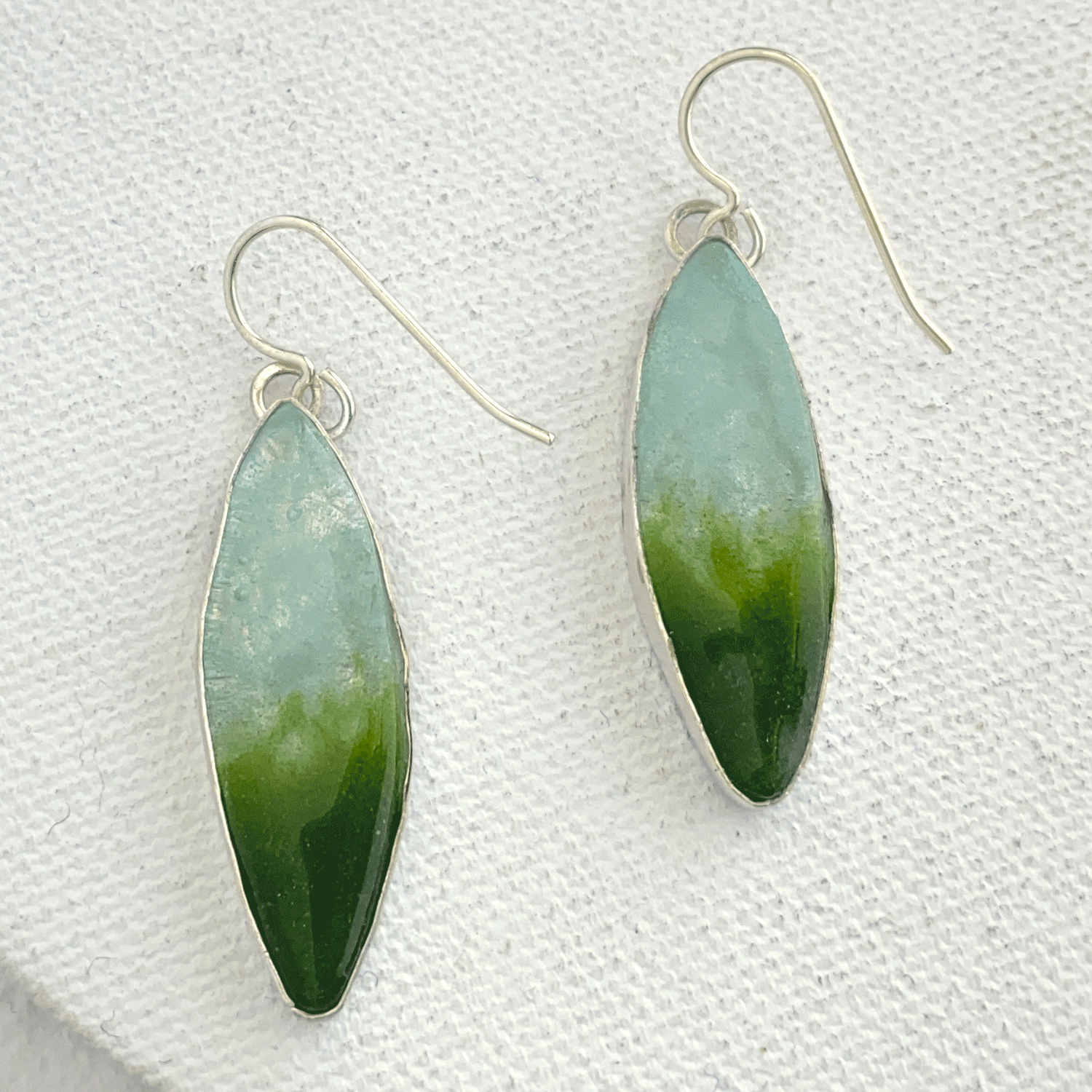 Spring Leaves Earrings- Unique Ombre Handmade Glass Blue Green Earrings