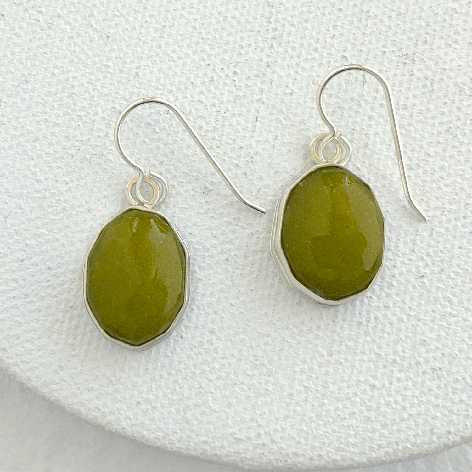 Veronica Earrings- Olive Green Handmade Glass Oval Dangle Earrings