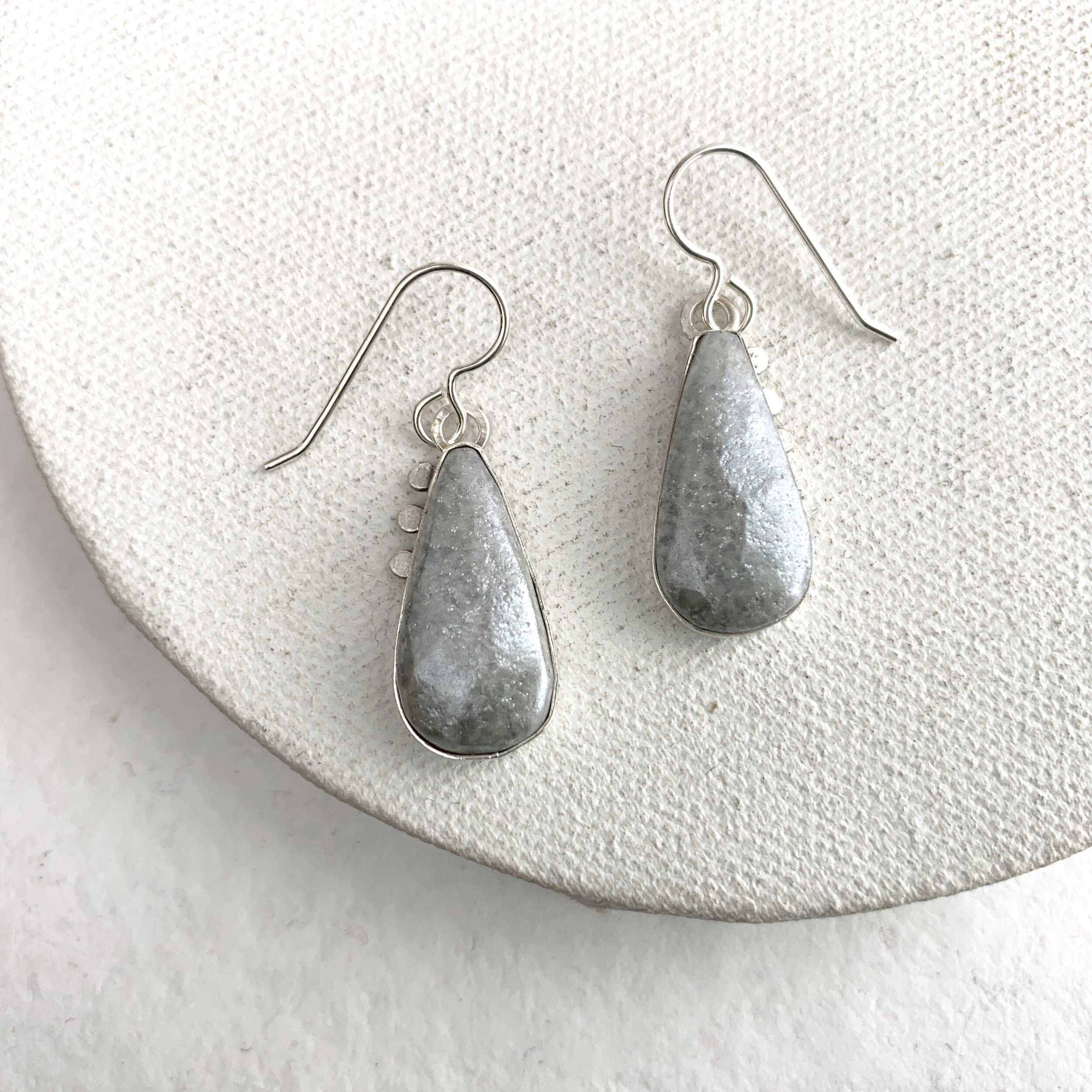 Symphony Earrings- Silver Grey Handmade Glass Teardrop Earrings