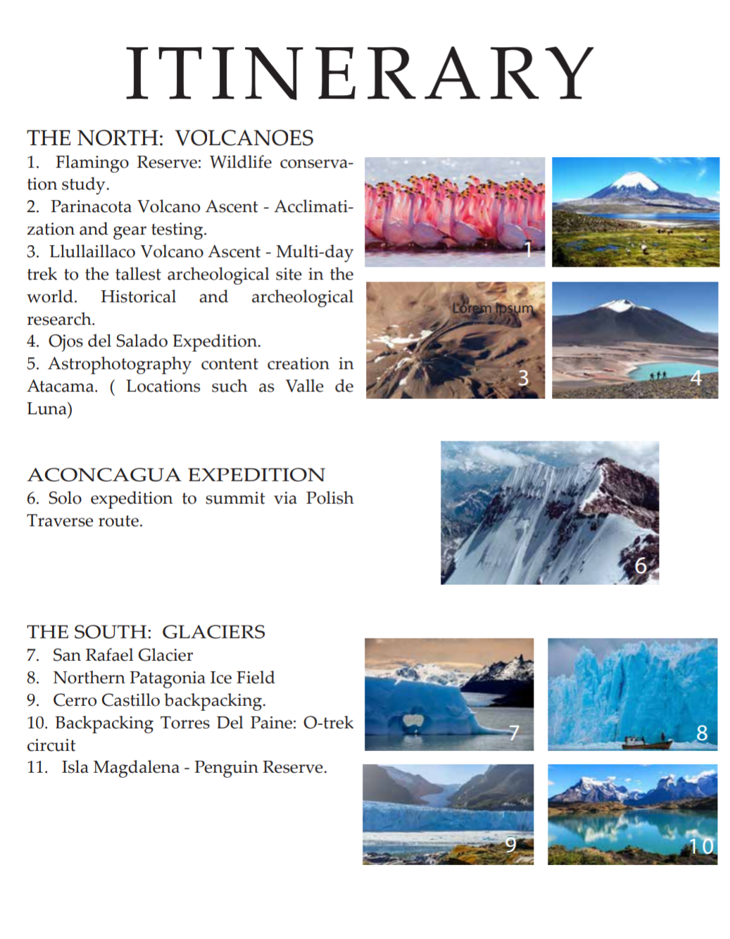 Chilean traverse itinerary plan