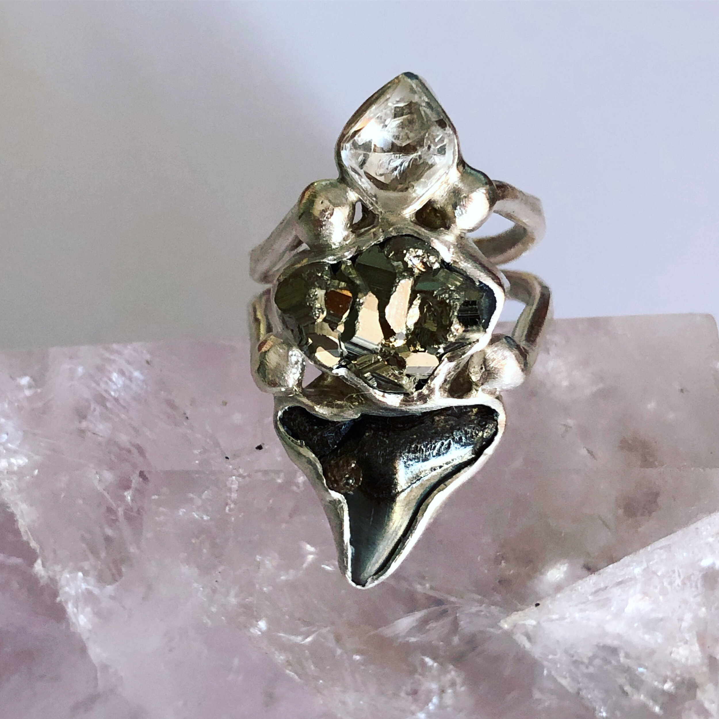 Herkimer/Pyrite/Shark Tooth Ring