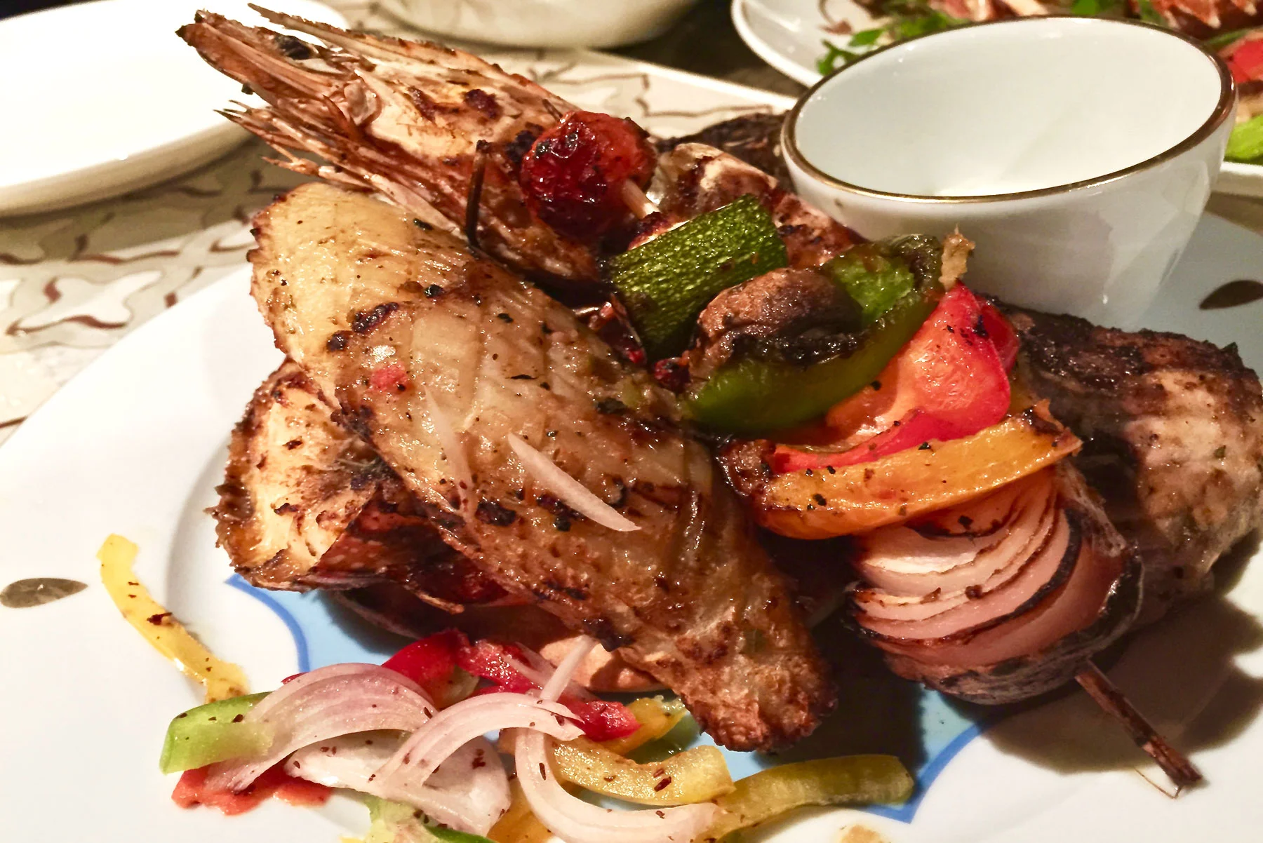 Grilled Seafood with Grilled Veggie Skewers