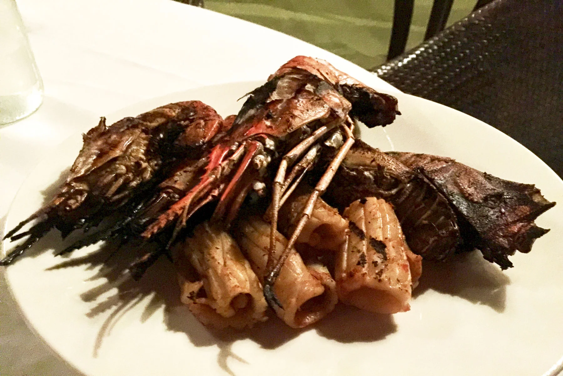 Grilled Sand Lobster with Herbs, Coriander Garlic Marinated Calamari, Spiced Maldivian Tuna