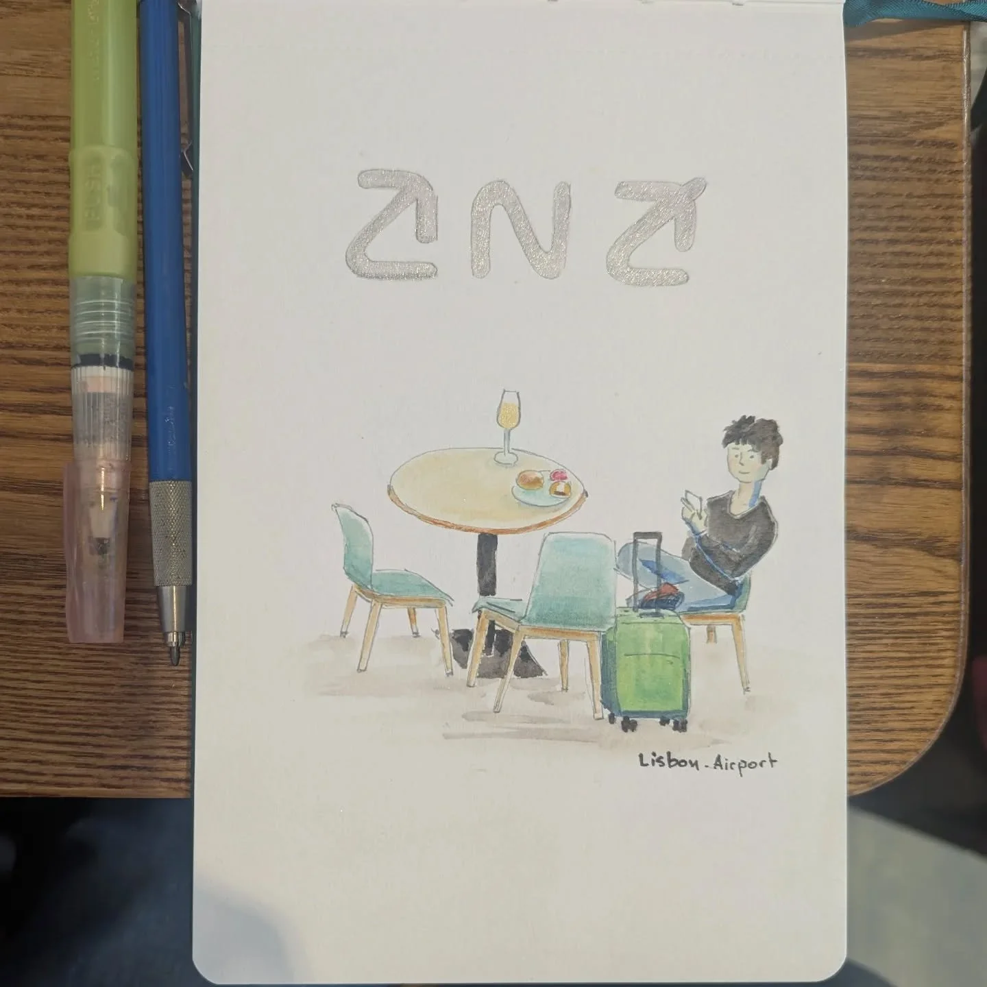 Drawn: ANA Lounge - Lisbon airport
Painted: Club Aspire Lounge - London airport

Enjoying the glitter paint 🪩 

___
#watercolor #sketch #travelsketch