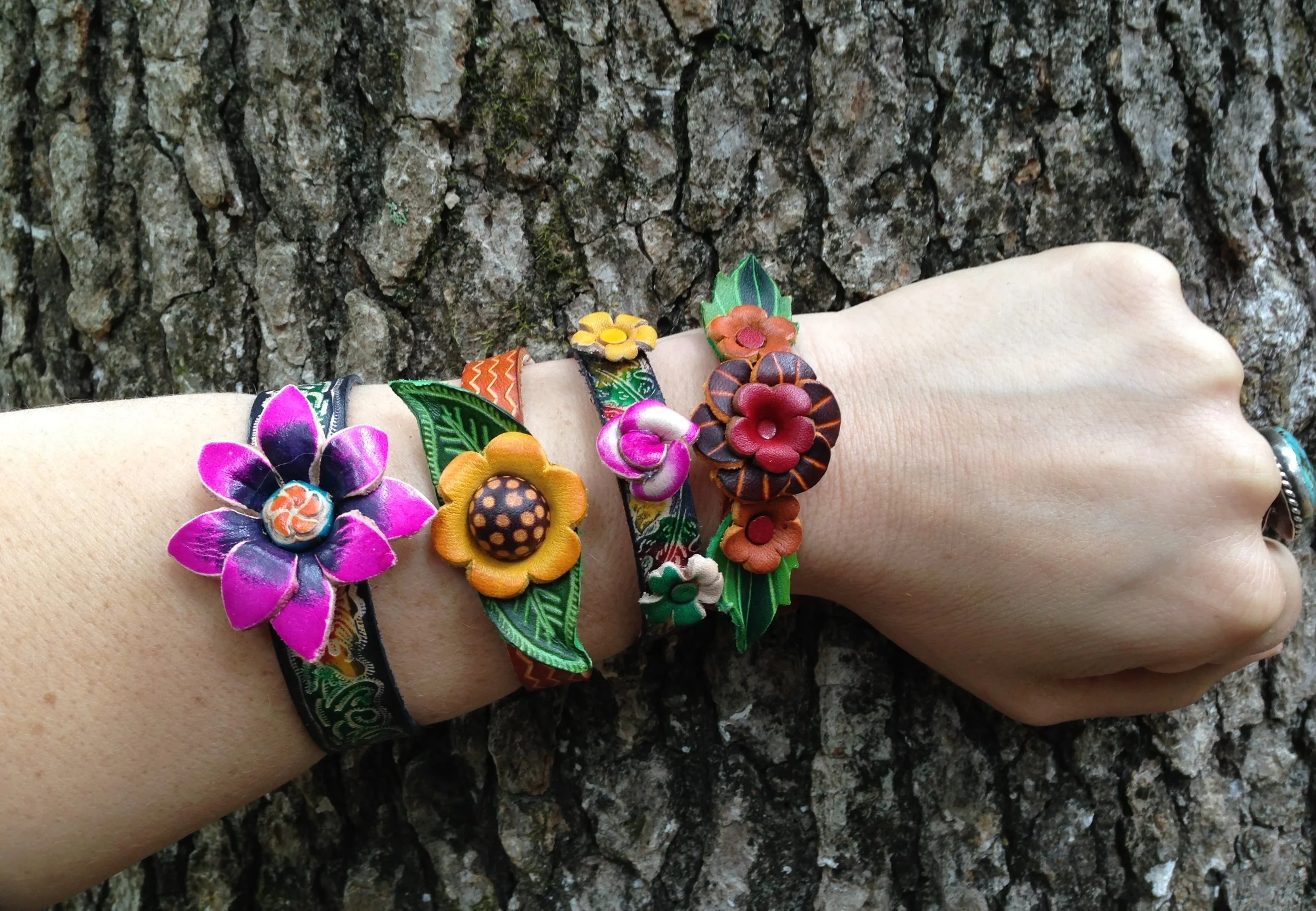 Painted leather bracelets