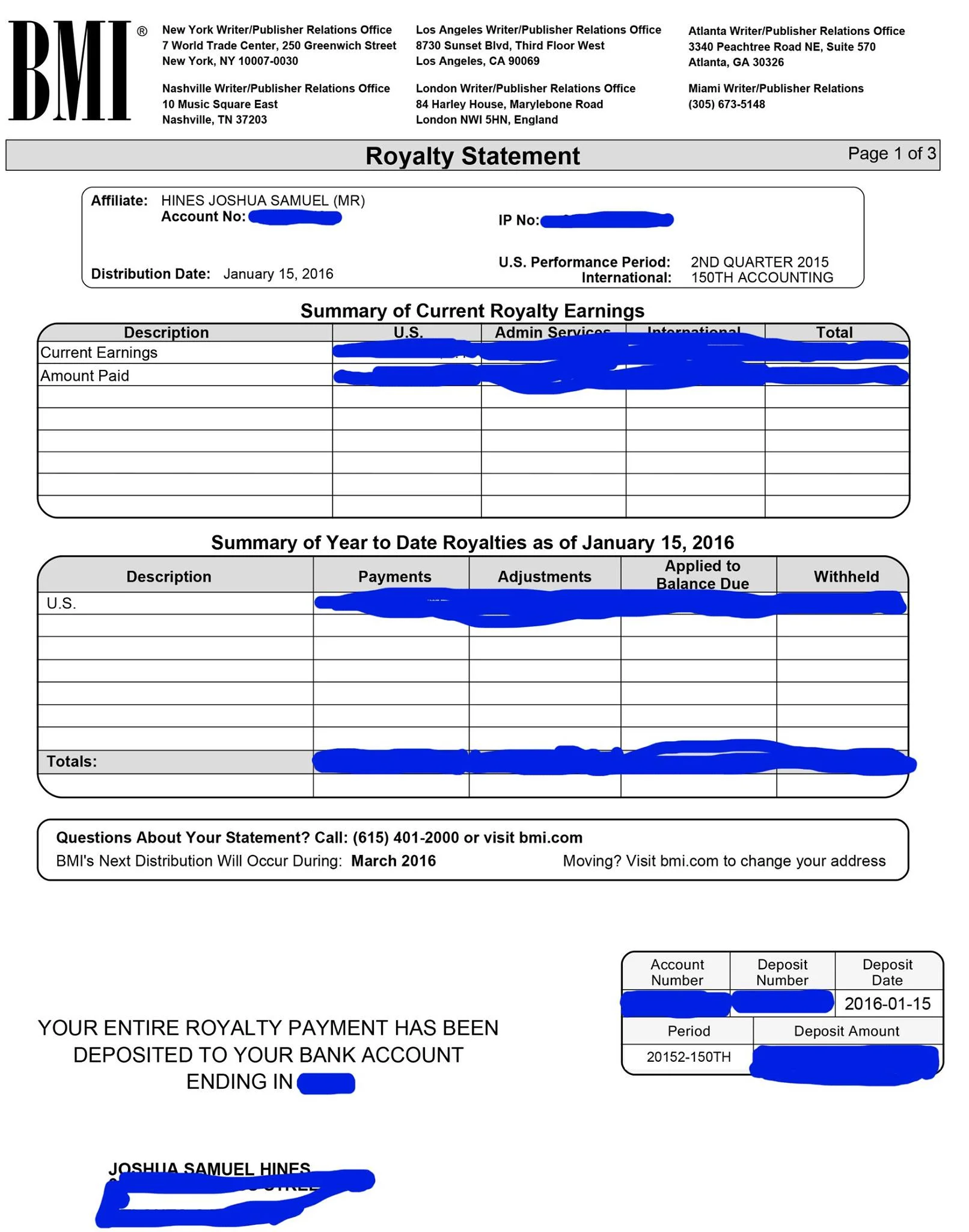 Real royalty statements