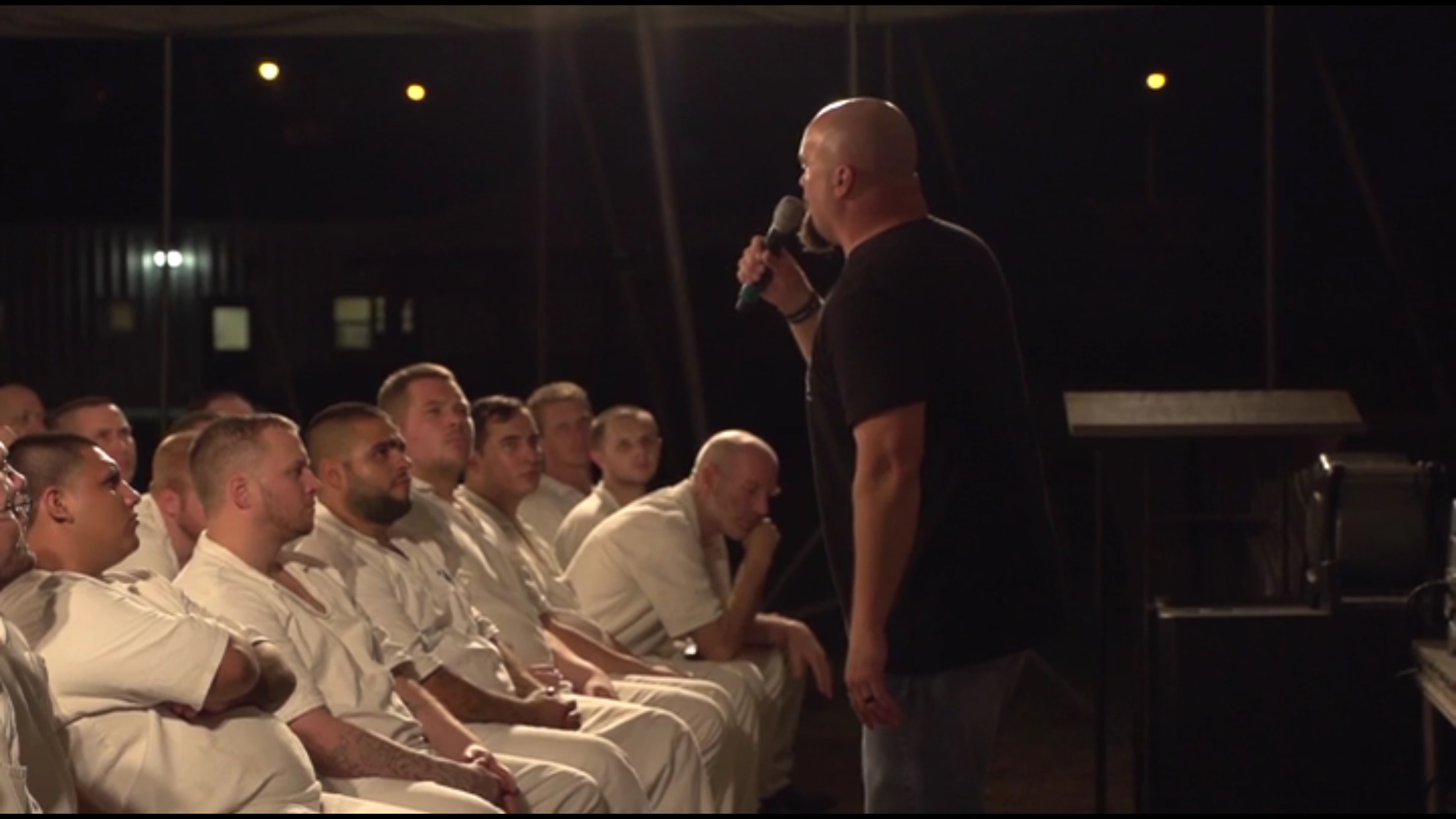 Jay Dan speaking to the men at the Walker Sayle Unit in Breckenridge, TX