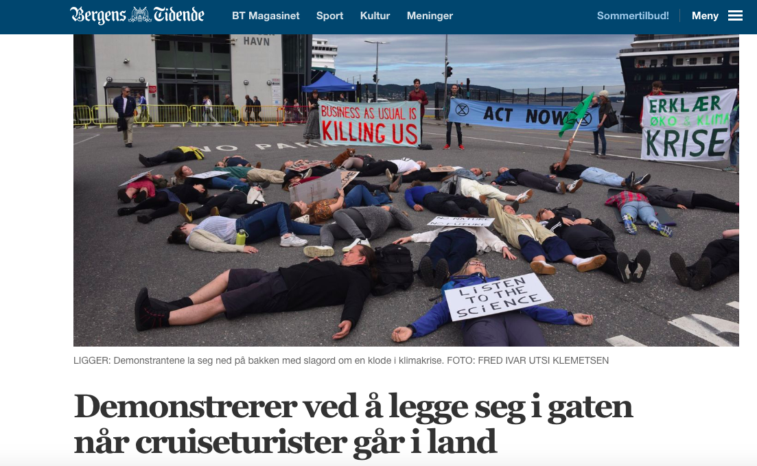 Cruiseglede over cruiseskipbesøk er blitt til cruiseskam. Og vi har bare sett begynnelsen av opprøret. Faksimile fra Bergens Tidende.