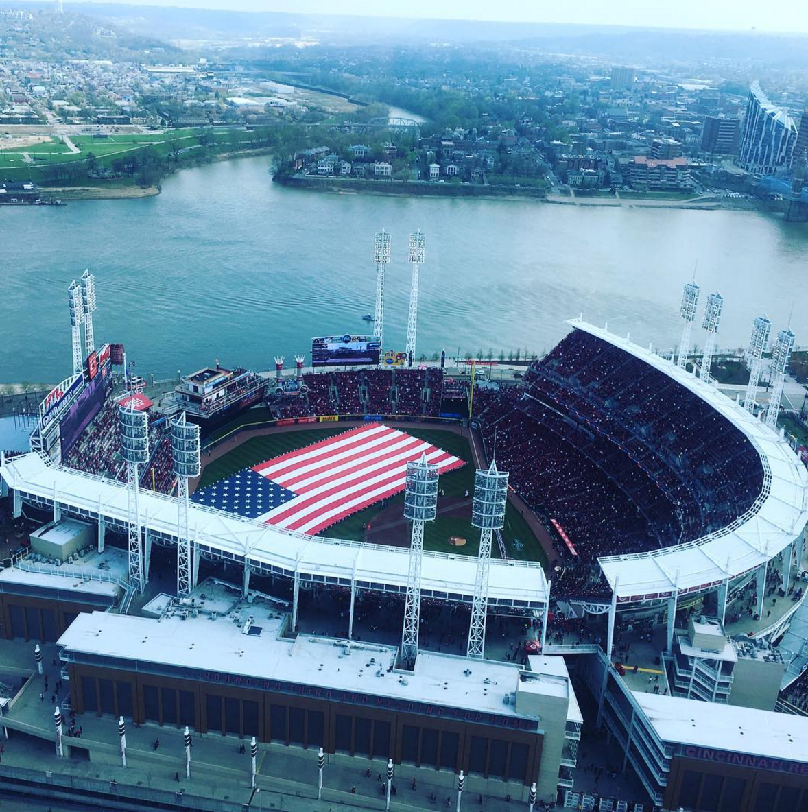 Photo by @jordanscott9 above Great American Ball Park in Cincinnati, Ohio