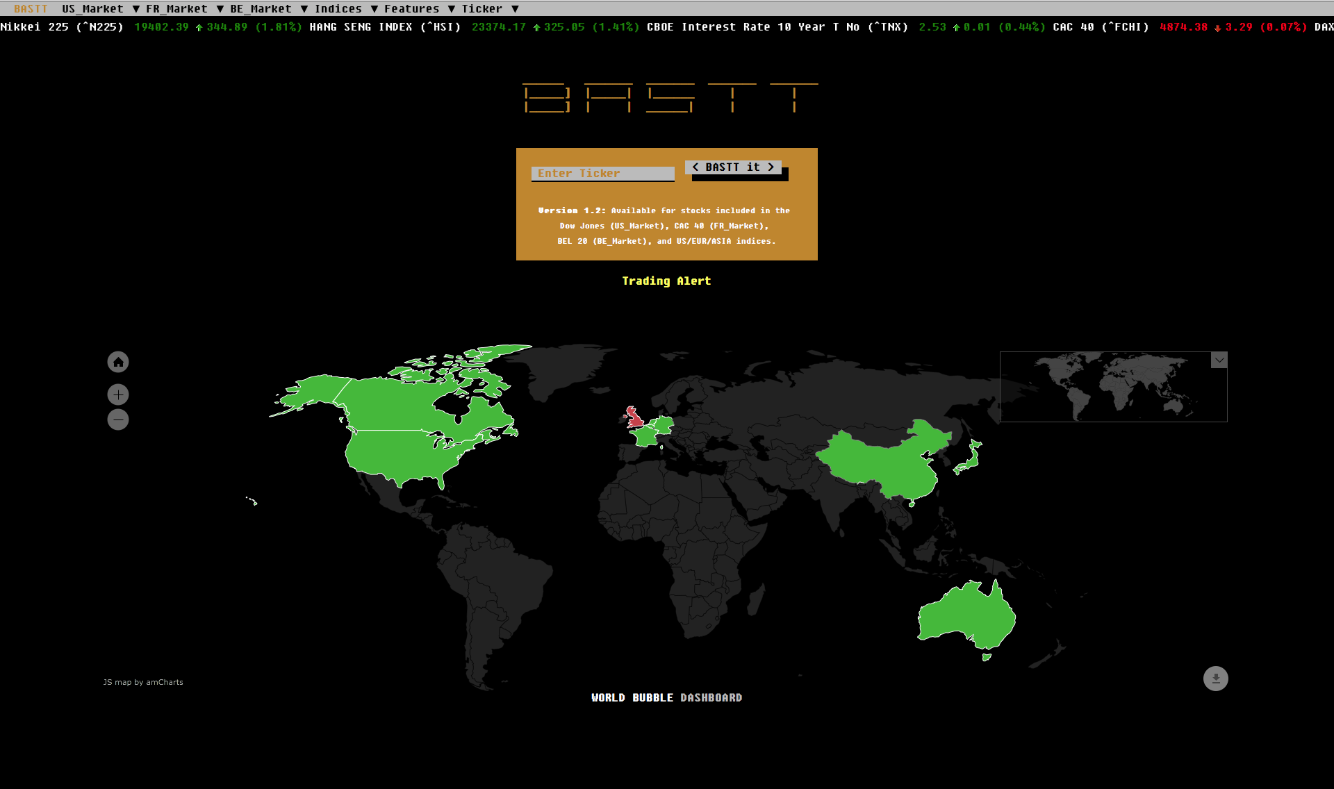 BASTT v1.2 homepage featuring the World Bubble Dashboard (WBD).