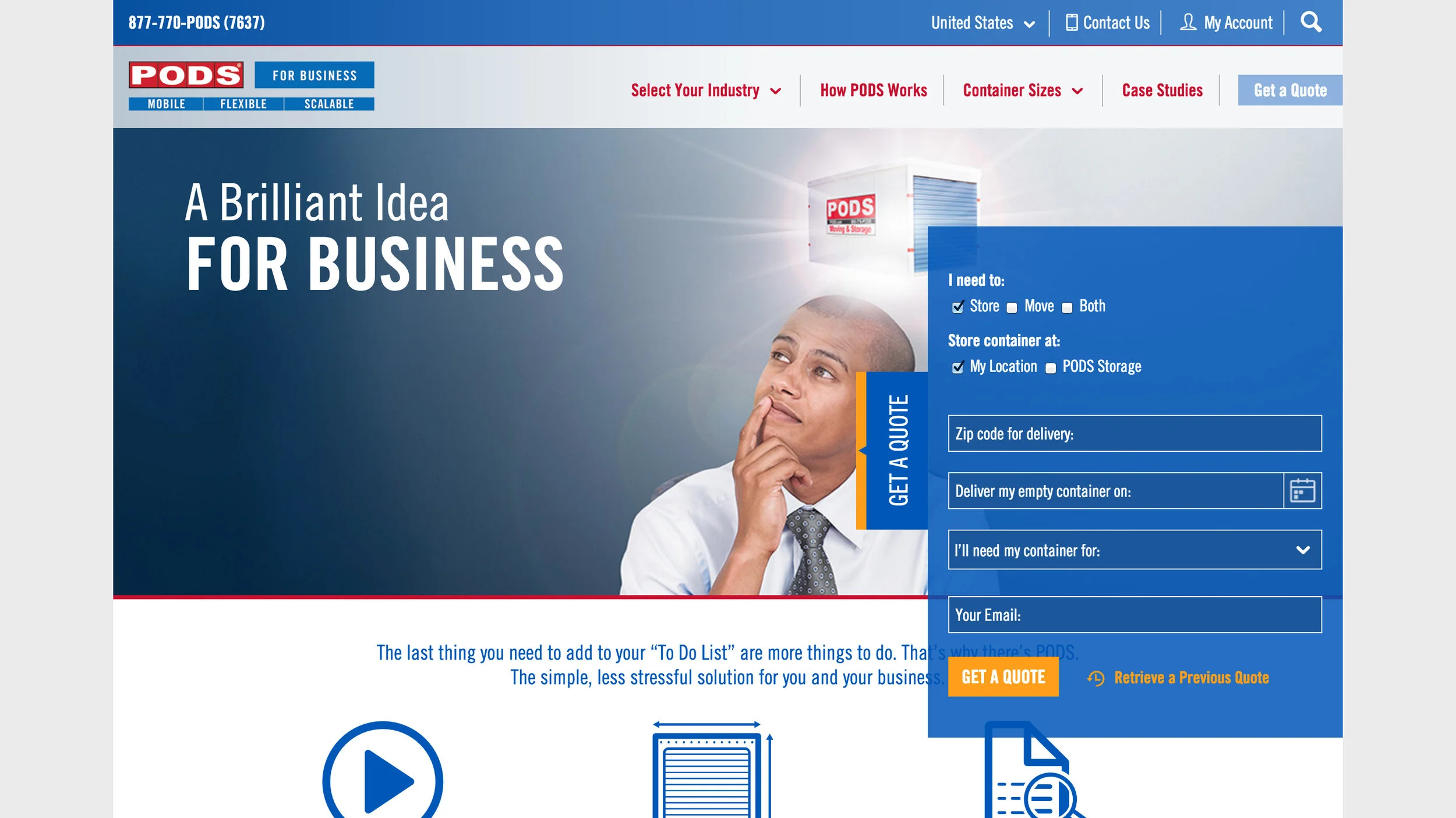 PODS For Business Landing Page