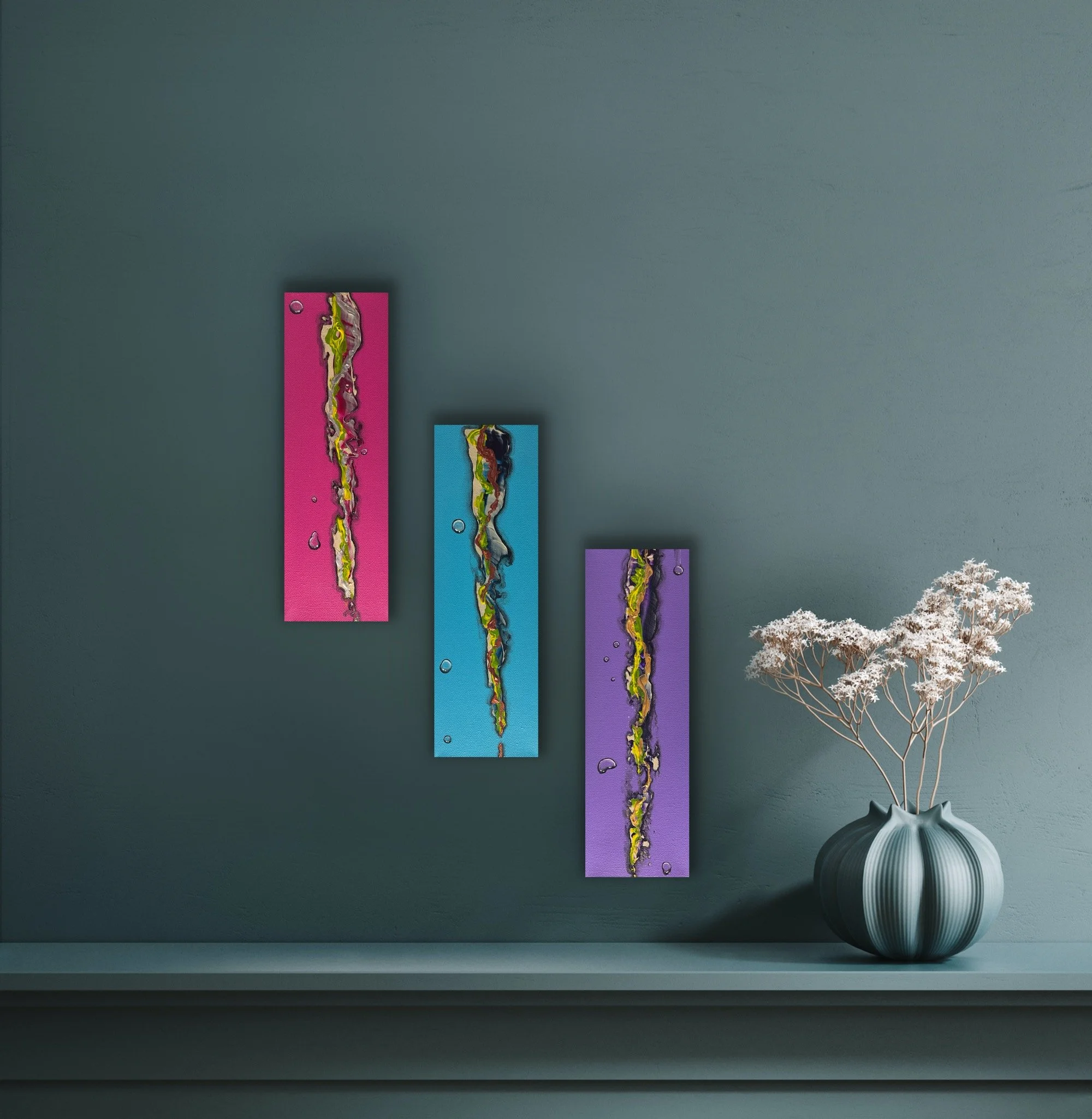 Torn Pink, Blue and Purple