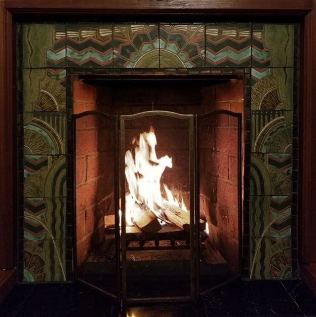 Just got this cozy shot of my wonderful Boston client&rsquo;s custom fireplace in use this winter! What a fun project it was to work with her, integrating elements from her grandmother&rsquo;s vintage Obi with Art Deco to make something truly one-of-