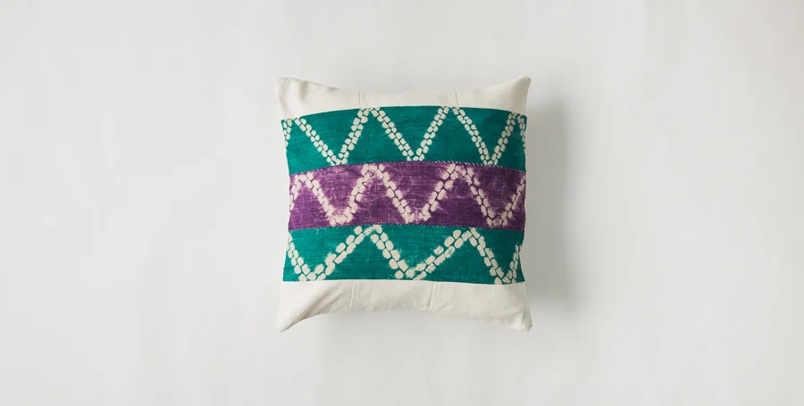 20"x 20" Jade and Violet Mud Cloth Panel Pillow