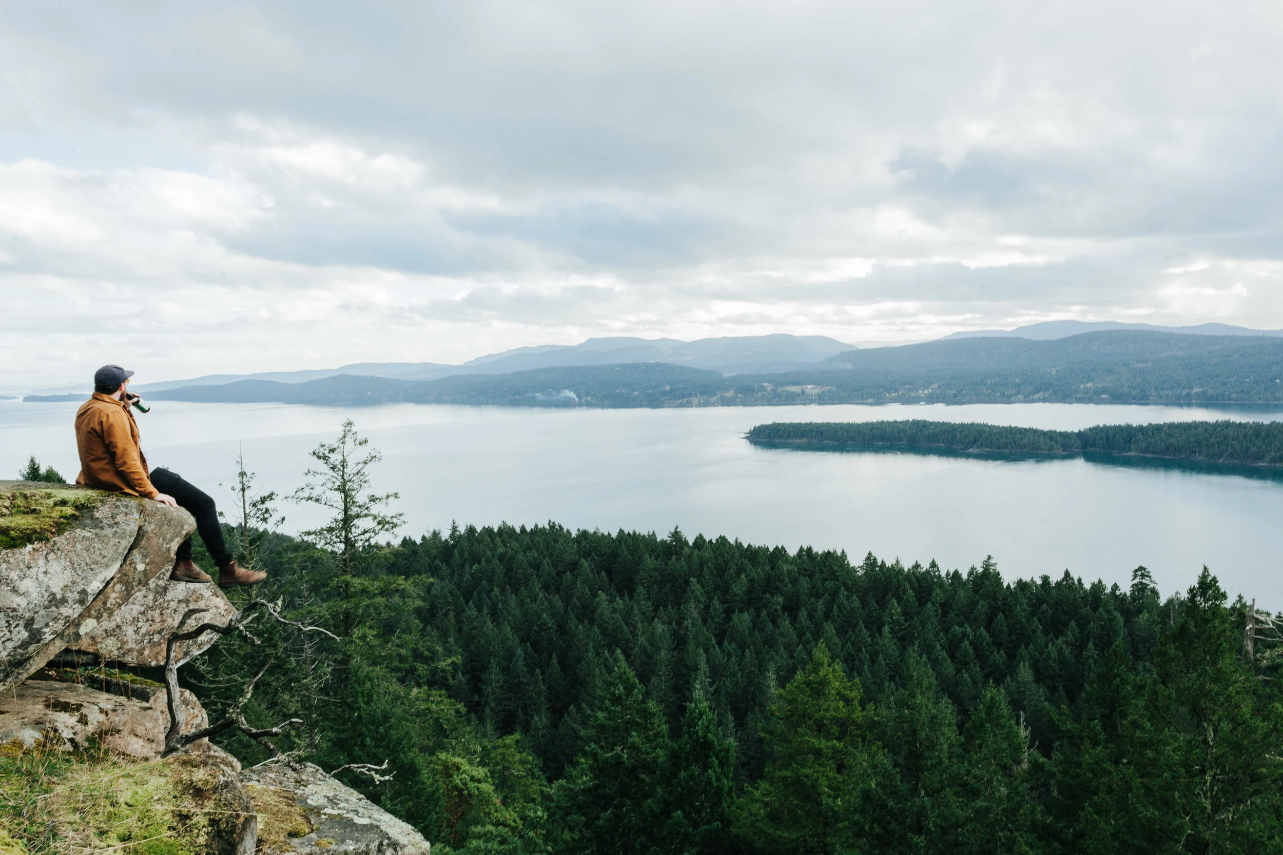 Enjoying a beer looking over towards Vancouver Island.