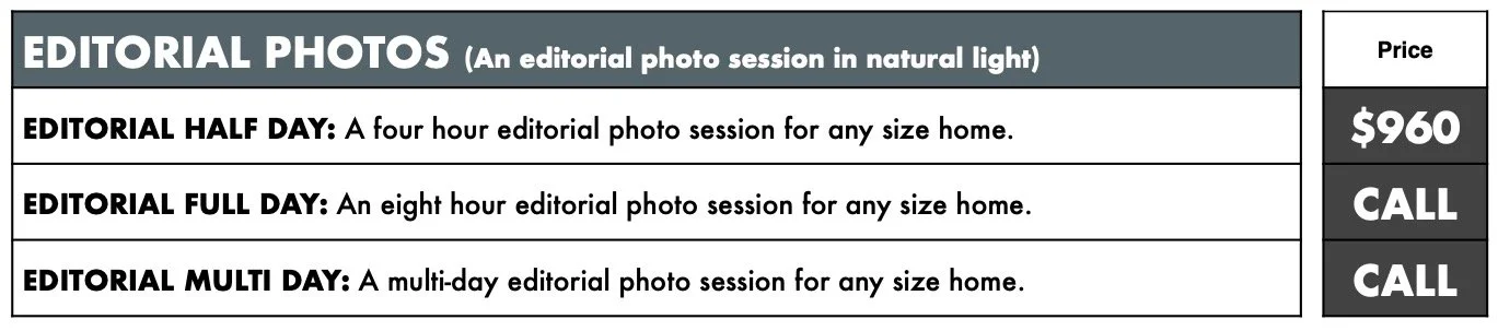 Editorial Half Day Pricing