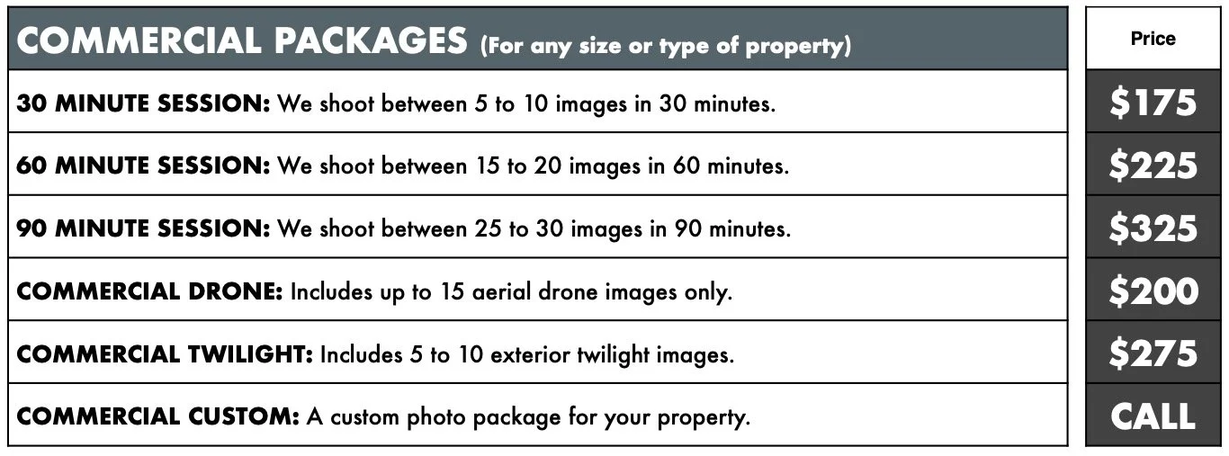 Commercial Photo Pricing
