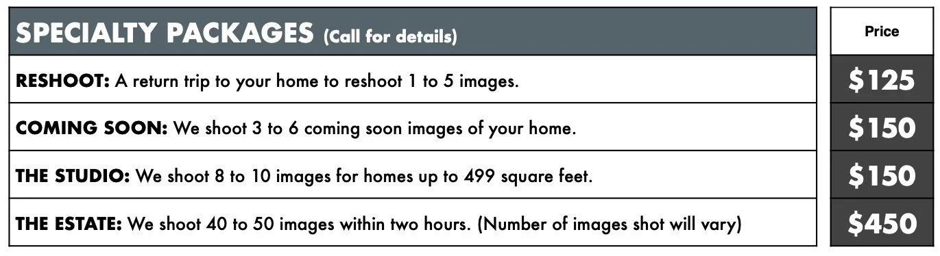 Specialty Photo Pricing