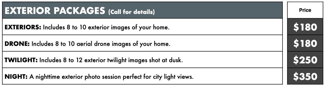 Exterior Photo Pricing