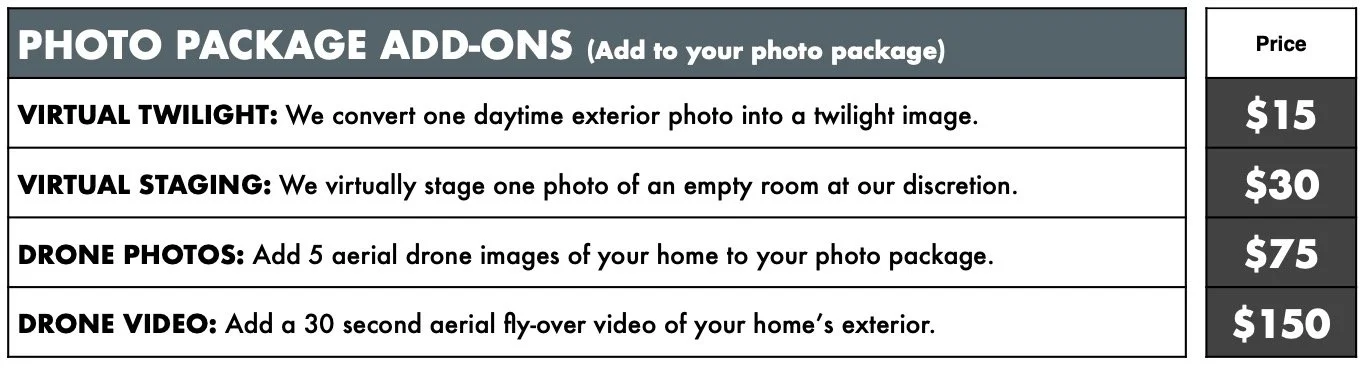 Photo Package Add-On Pricing