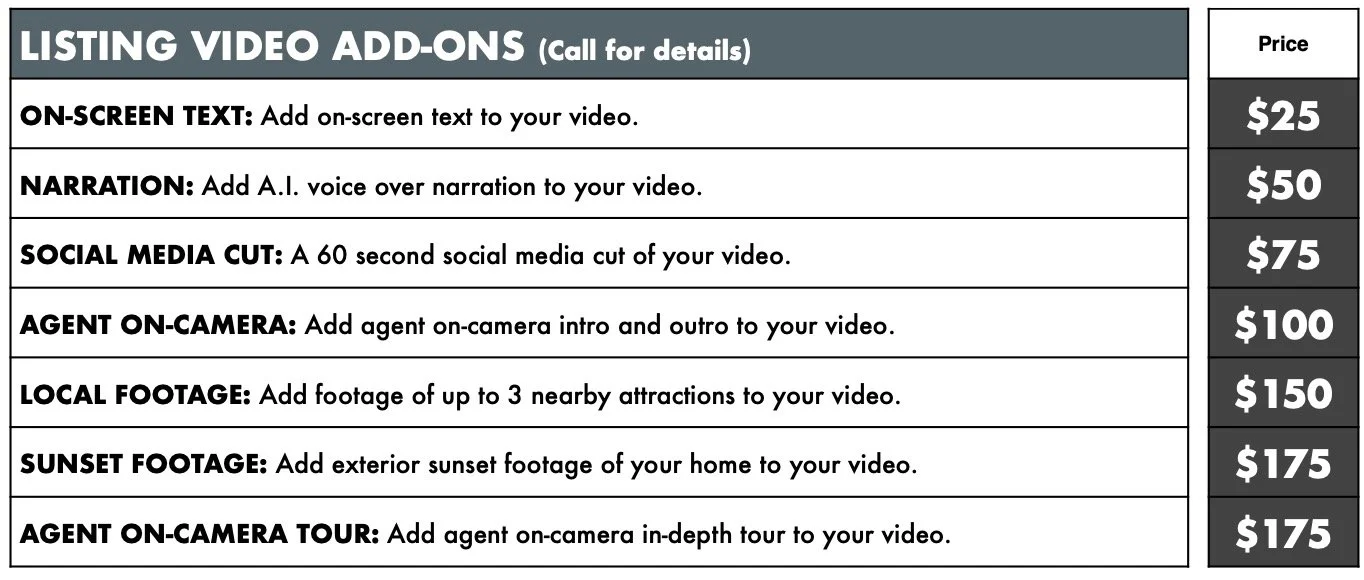 Listing Video Add-On Pricing