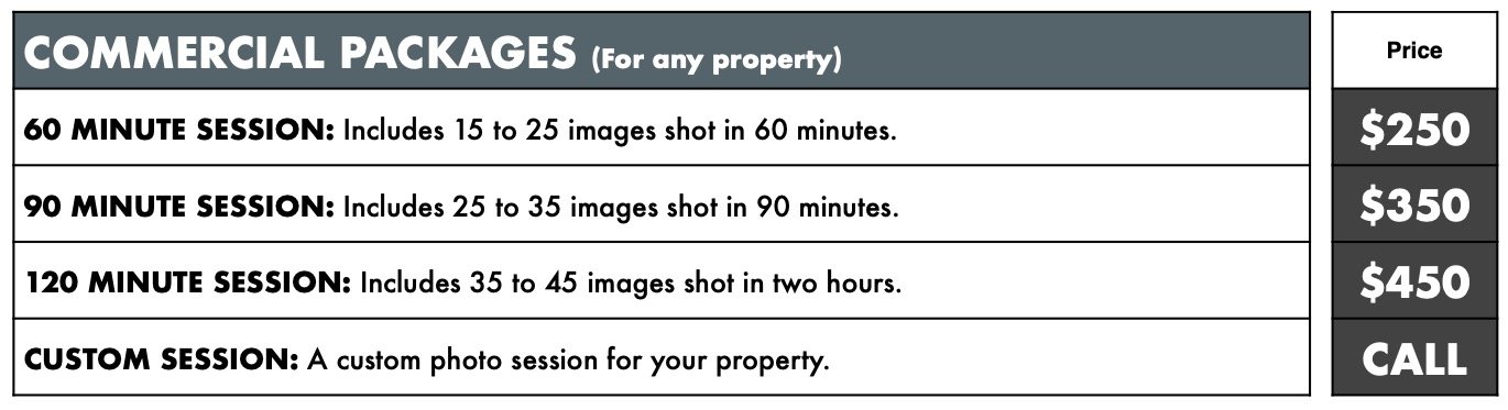 Commercial Photo Pricing