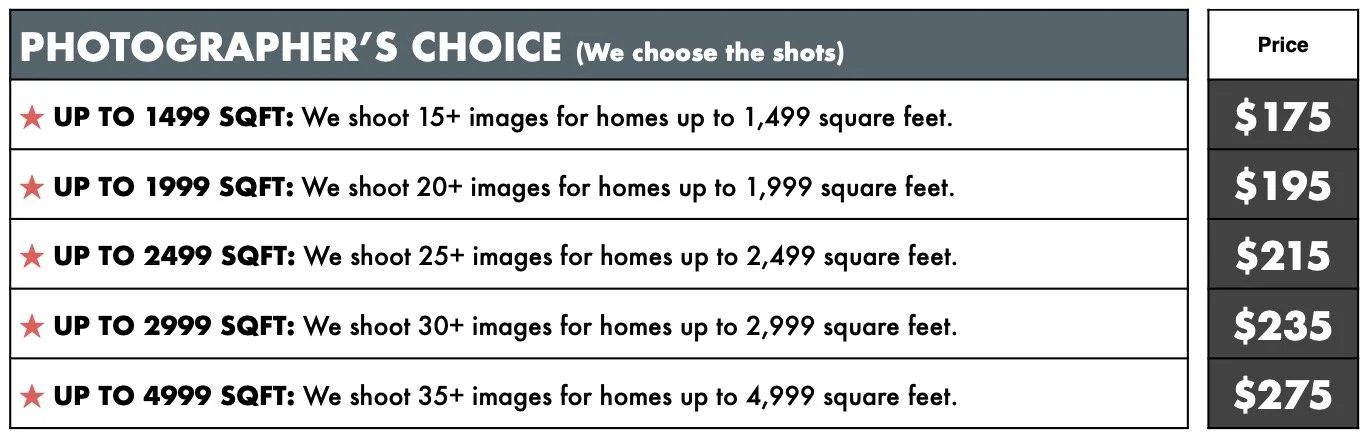 Photographer's Choice Pricing