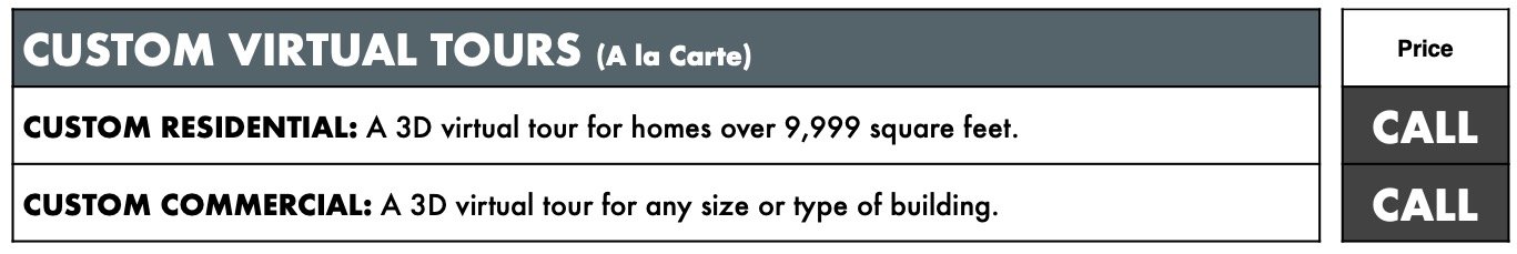 Custom Virtual Tour Pricing