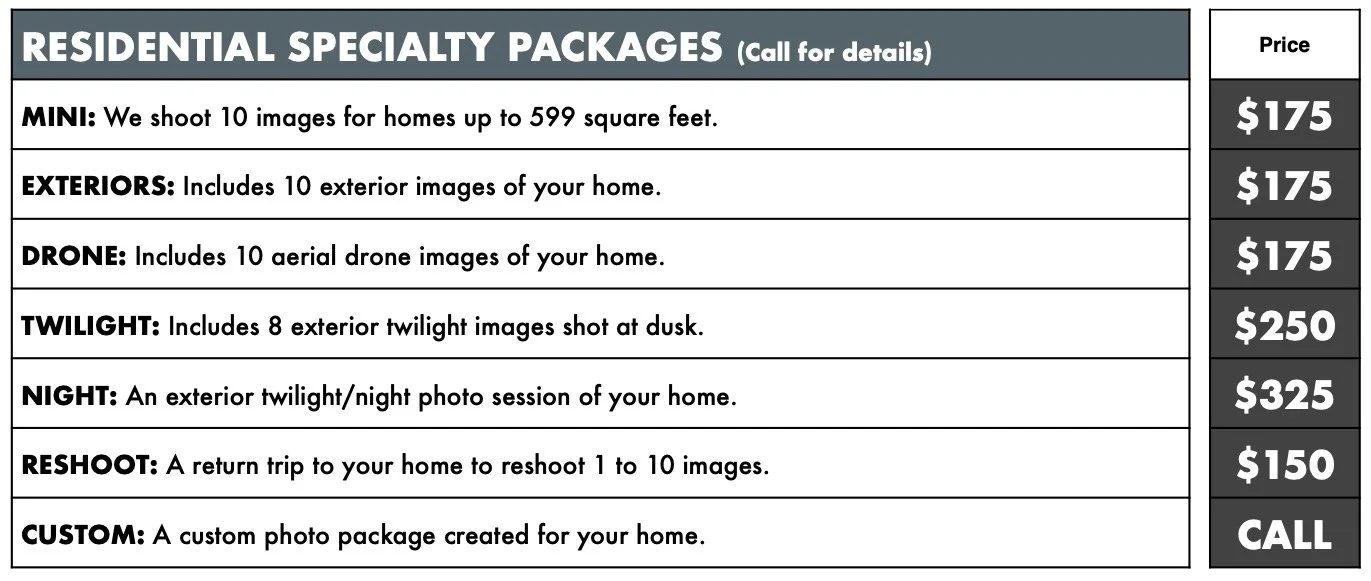 Specialty Photo Pricing