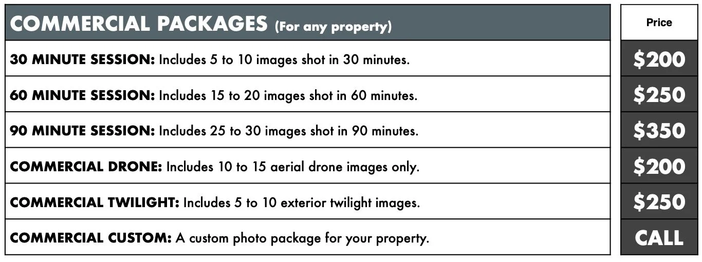 Commercial Photo Pricing