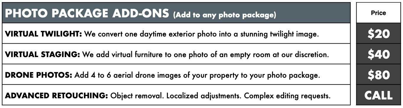 Photo Package Add-On Pricing